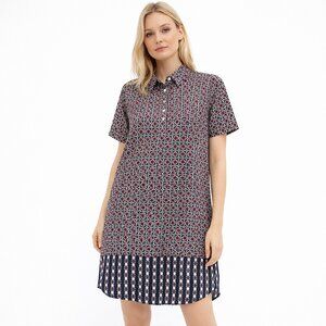 J.Crew Geometric Print Short Sleeve Shirt Dress Tunic Button Front Size 4